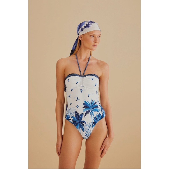 Farm‎ Rio Dream Sky One Piece Swimsuit White Blue MEDIUM - Picture 1 of 10